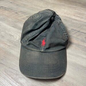 Polo Ralph Lauren Black Adjustable Cotton Cap W/ Red Logo Embroidery